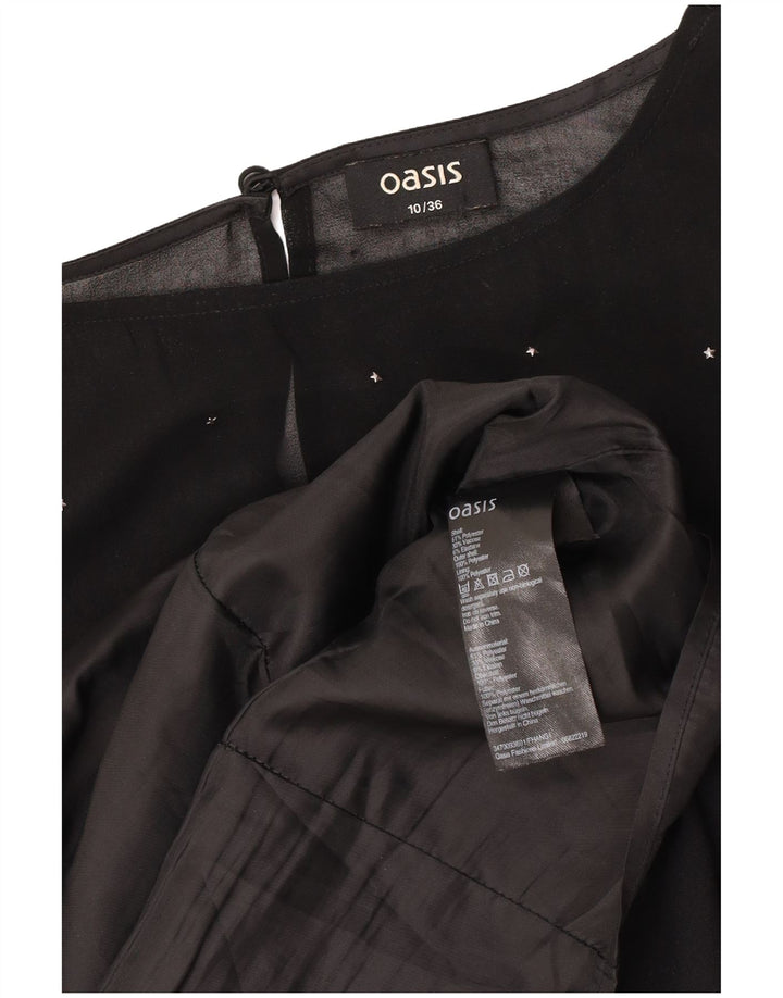 Oasis Damen Fledermaus-Etuikleid UK 10 Small Schwarz gepunktetes Polyester