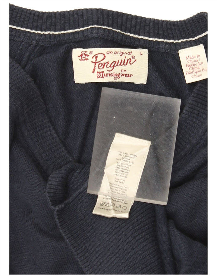 Penguin Herren-Pullover mit V-Ausschnitt, groß, marineblau, Baumwolle