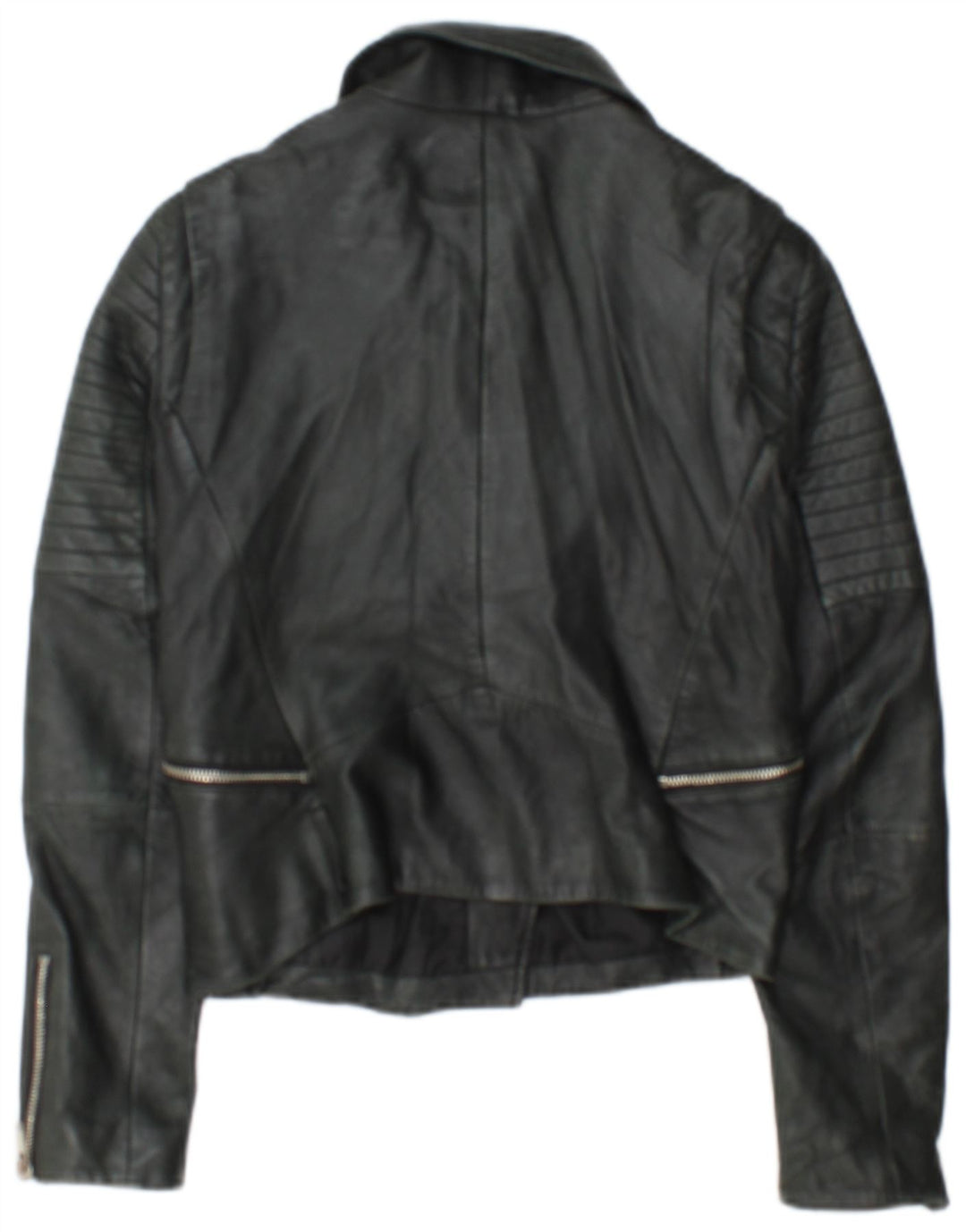 Zara Damen Crop Leder Bikerjacke UK 12 Medium Schwarz