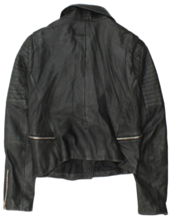 Zara Damen Crop Leder Bikerjacke UK 12 Medium Schwarz