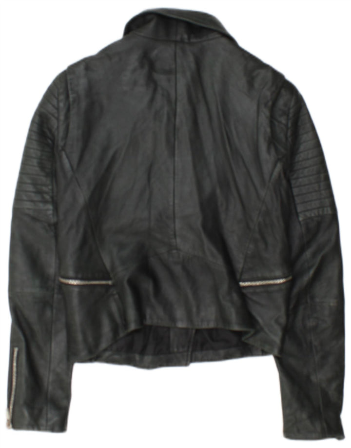 Zara Damen Crop Leder Bikerjacke UK 12 Medium Schwarz