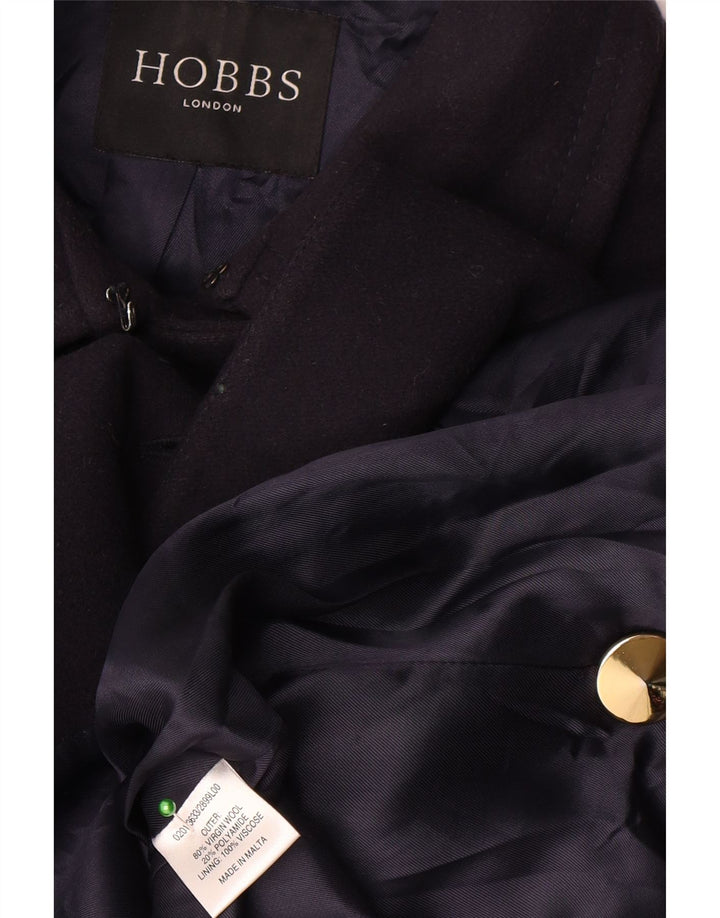 Hobbs Zweireihiger Damenmantel UK 10 Small Marineblaue Schurwolle