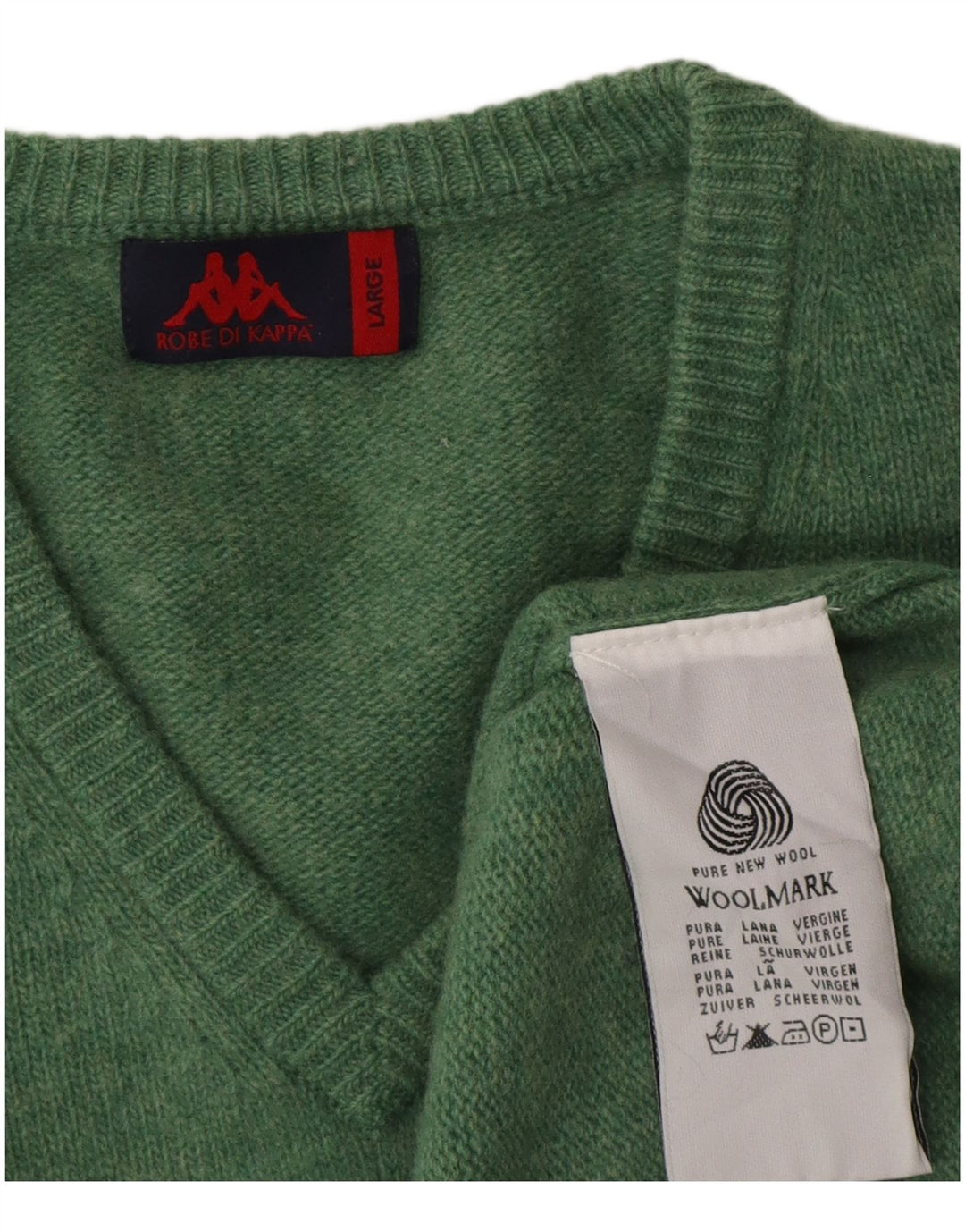 Kappa Herren-Pullover mit V-Ausschnitt, groß, grüne Schurwolle