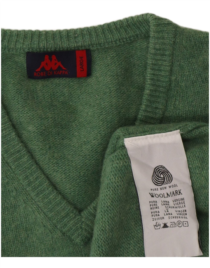 Kappa Herren-Pullover mit V-Ausschnitt, groß, grüne Schurwolle