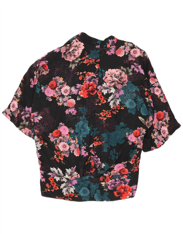Oasis Damen-Strickjacke in Übergröße, Gr. 8, Größe S, schwarze Viskose mit Blumenmuster