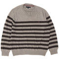 Tommy Hilfiger Herren-Pullover mit V-Ausschnitt, mittelgrau, gestreift, Baumwolle