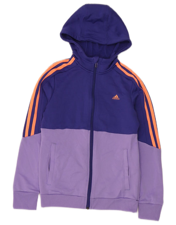 Adidas Mädchen-Kapuzenpullover mit Reißverschluss, 11–12 Jahre, blaues Colourblock-Polyester