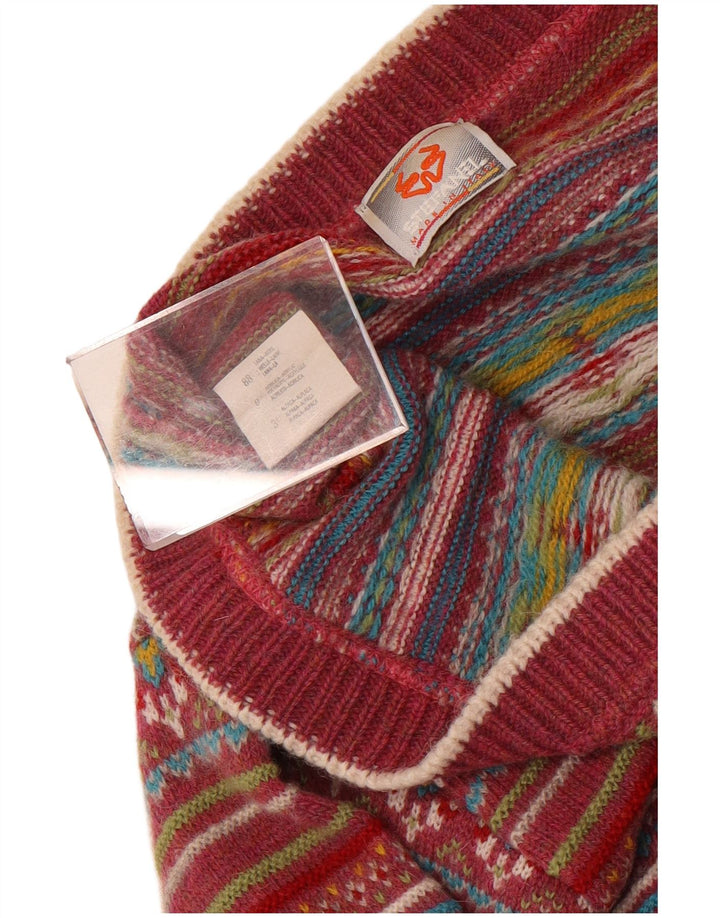 Stefanel Damen-Cardigan-Pullover UK 14 Mittelrote Fair-Isle-Wolle