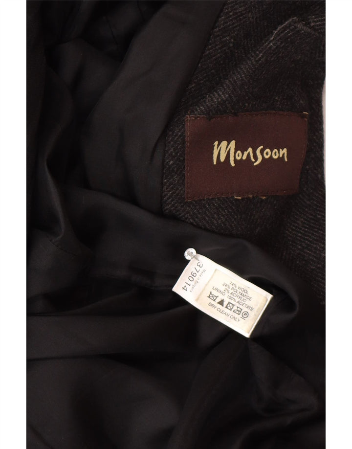 Monsoon Herrenmantel UK 38 Mittelgrauer Fischgräten-Wollklassiker