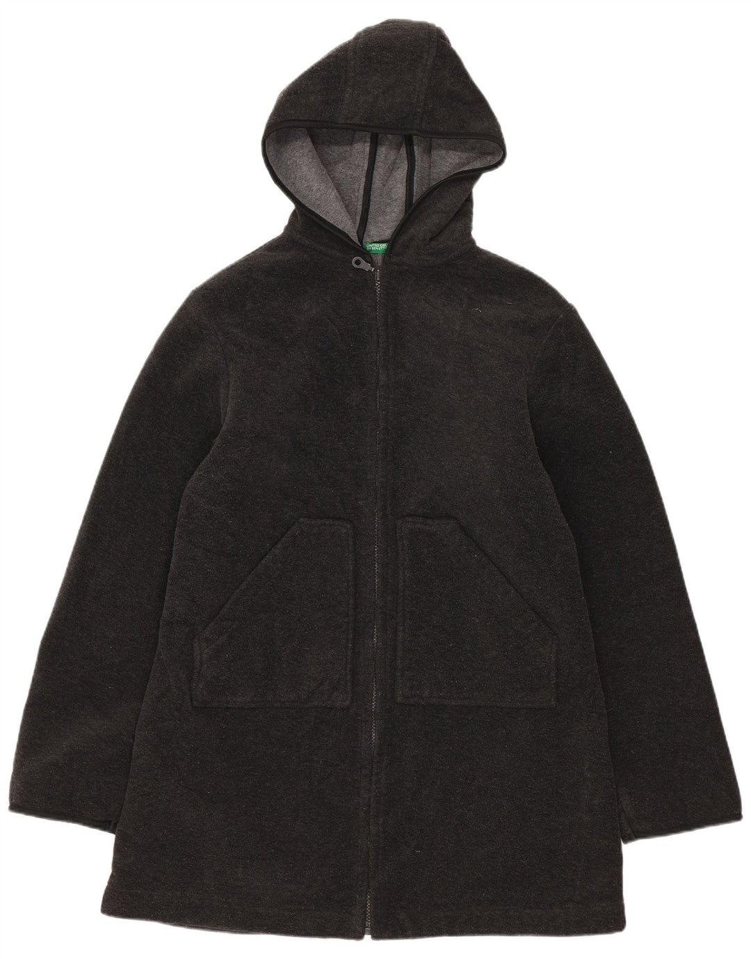 Benetton Damen-Fleecejacke mit Kapuze, UK 12, Mittelgrau
