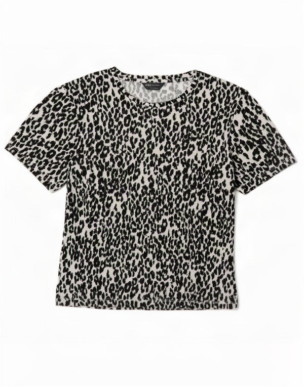 Marks & Spencer Damen T-Shirt Top UK 10 Small Weiß Animal Print Polyester
