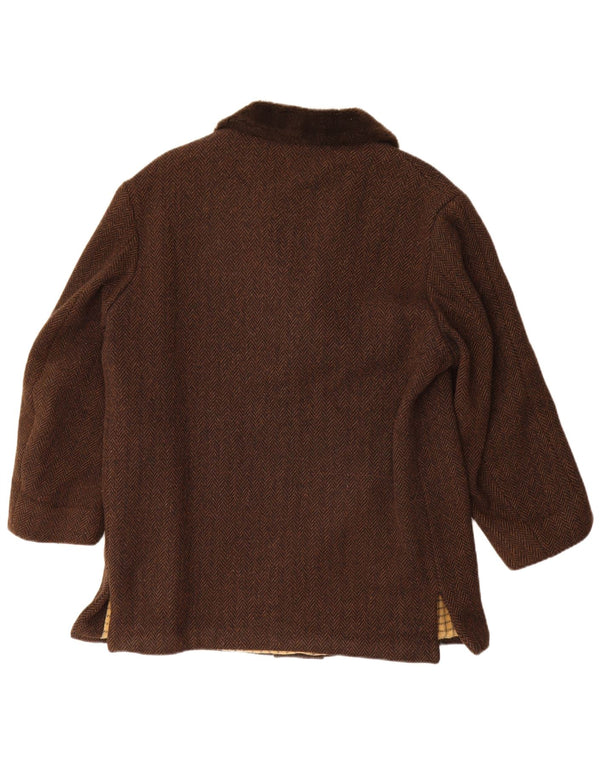Vintage Herren 3/4 Ärmel Mantel UK 40 Großes braunes Fischgrätenmuster