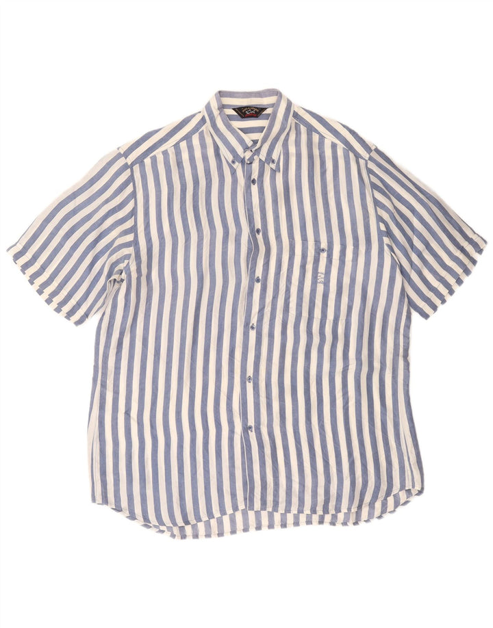 PAUL & SHARK Herren Yachting Kurzarmhemd XL Blau gestreifte Seide