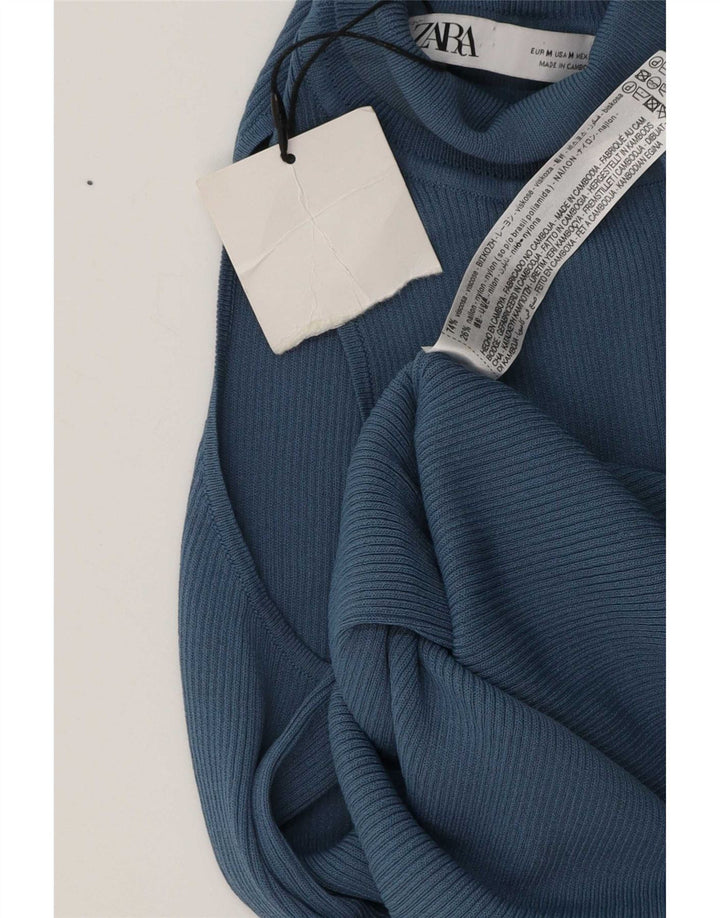 Zara Damen One Shoulder Top UK 12 Mittelblaue Viskose