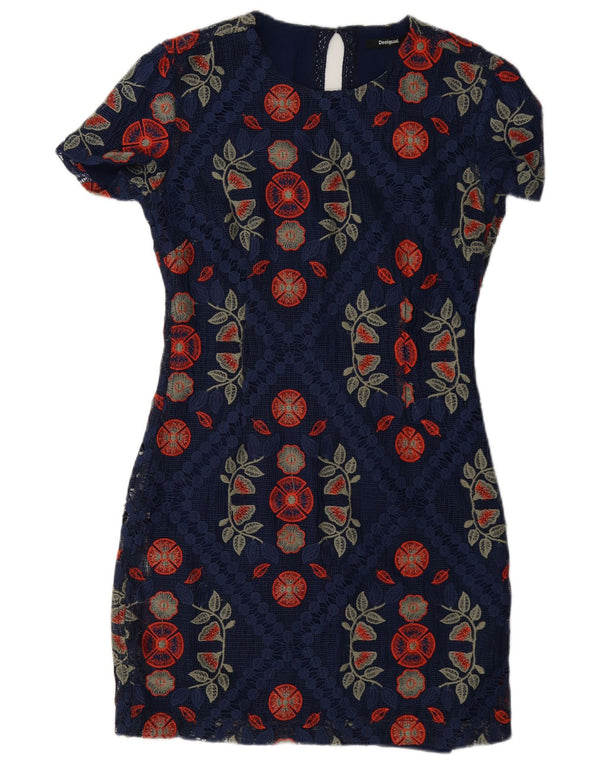 Desigual Spitzen-Bodycon-Kleid für Damen, EU 38, mittleres Marineblau mit Blumenmuster, Polyester