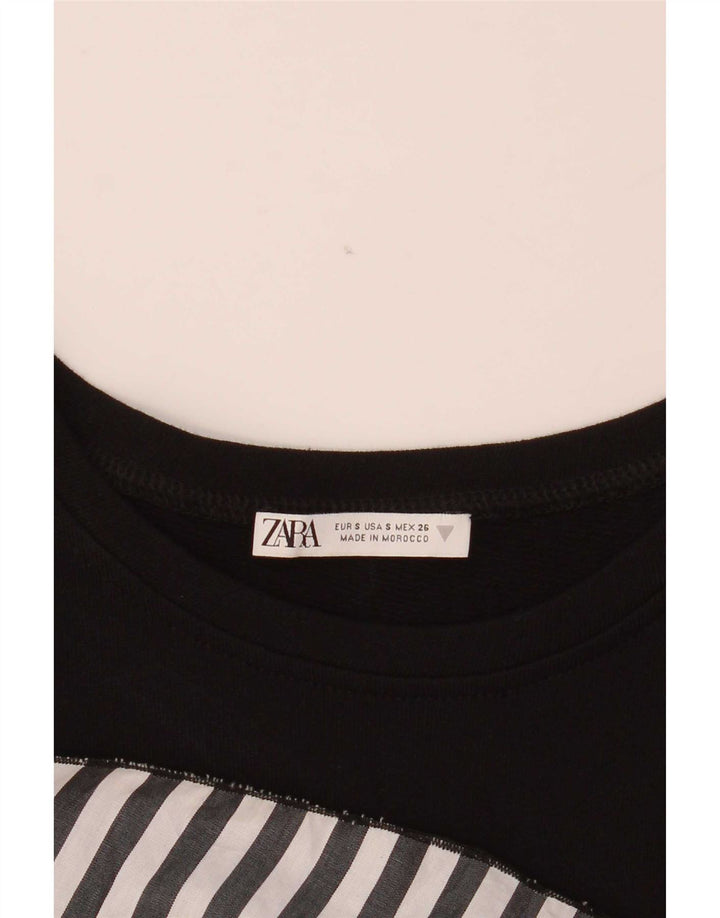 Zara Damen Bluse Top UK 10 Small Schwarz gestreift