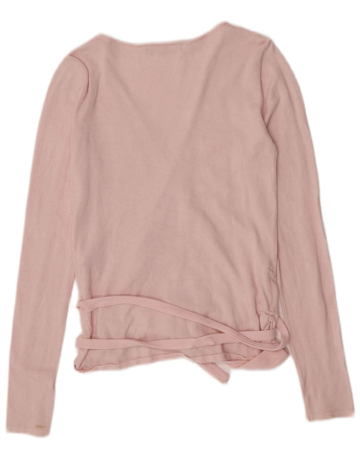 Zara Damen Langarm-Wickelblusenoberteil UK 12 Mittelrosa Viskose