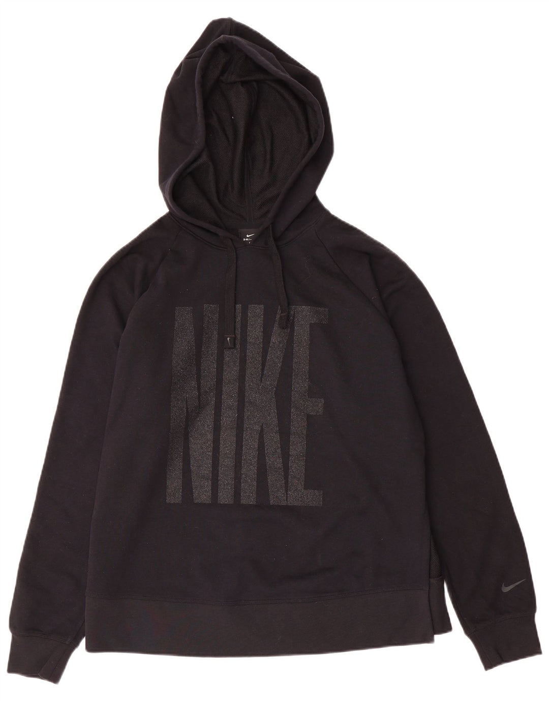 Nike Damen Dri Fit Graphic Übergroßer Kapuzenpullover UK 14 Medium Schwarz