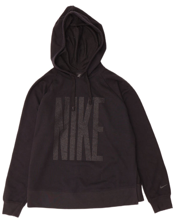 Nike Damen Dri Fit Graphic Übergroßer Kapuzenpullover UK 14 Medium Schwarz
