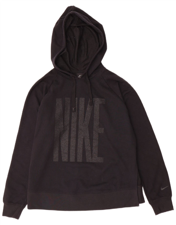 Nike Damen Dri Fit Graphic Übergroßer Kapuzenpullover UK 14 Medium Schwarz