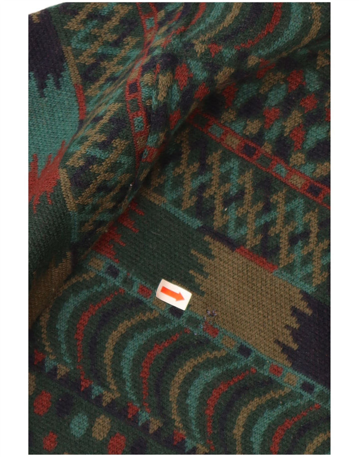 VINTAGE Herren Pullover mit Rundhalsausschnitt IT 54 XL Grüne Fair-Isle-Wolle