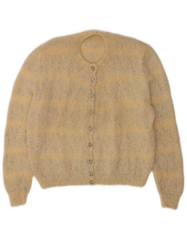 Vintage Damen Cardigan Pullover UK 16 Groß Gelb gestreift