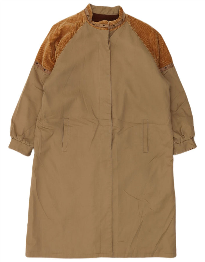 VINTAGE Damen-Windbreaker-Mantel UK 16 Large Brown Colourblock
