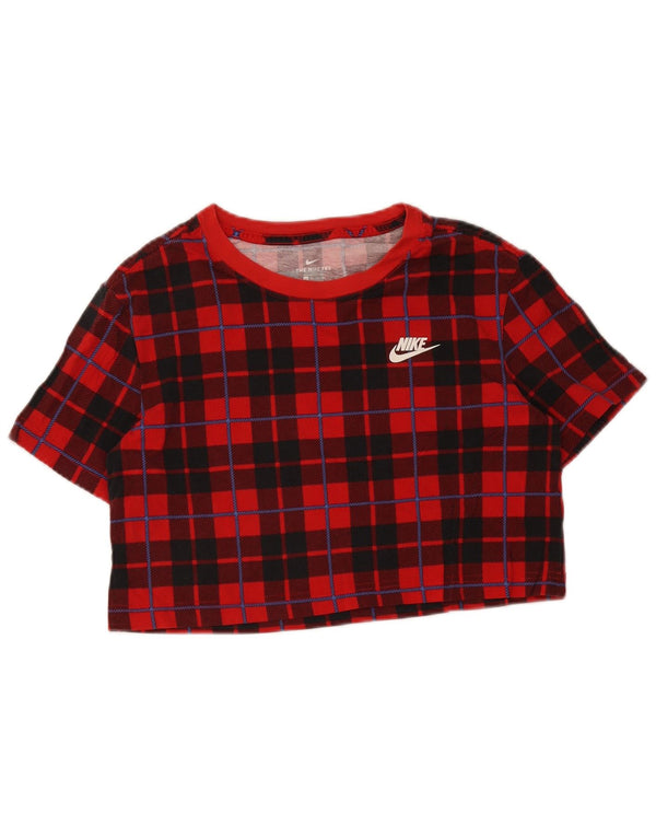 Nike Damen Crop T-Shirt Top UK 6 XS Rot karierte Baumwolle