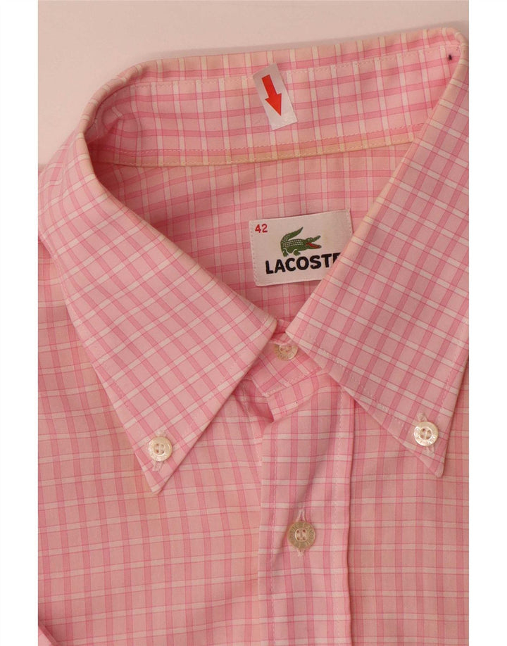 Lacoste Herren-Kurzarmhemd, Größe 42, große rosa Gingham-Baumwolle