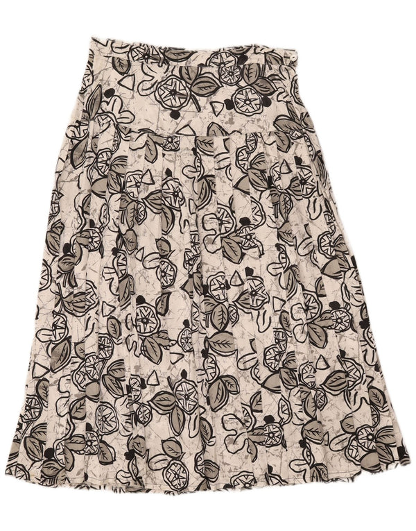 Vintage Damen Midi Faltenrock W29 Mittelweiß geblümt