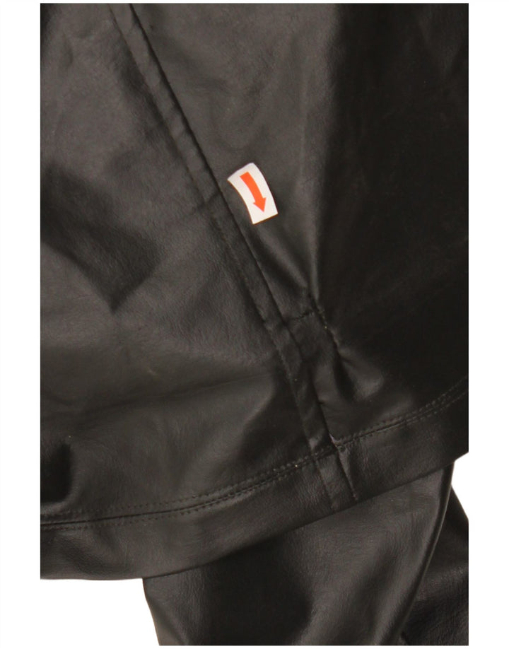 VINTAGE Damen Ledermantel UK 12 Mittelschwarz Farbblock