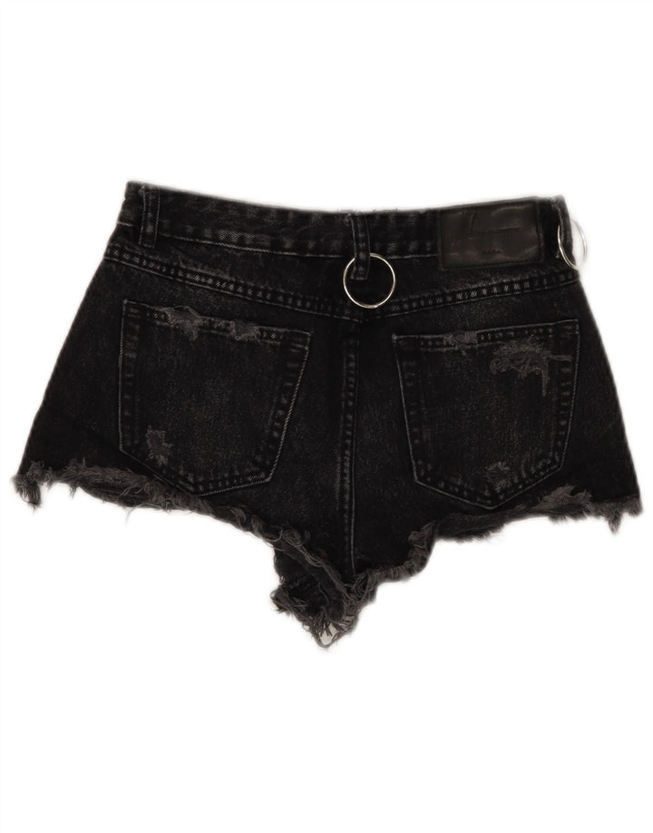 ZARA Damen Trafaluc Distressed Denim Shorts EU 34 2XS W24 Schwarz
