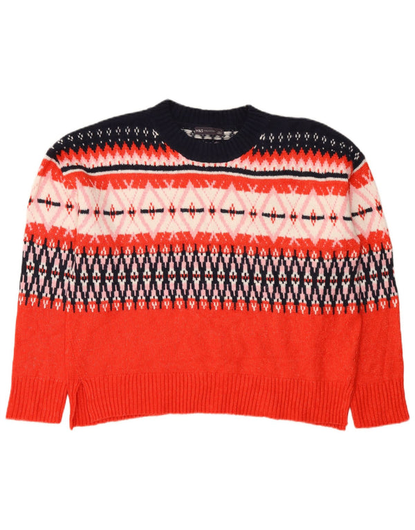 Marks & Spencer Damen-Pullover mit Rundhalsausschnitt, UK 16, Large Red Fair Isle