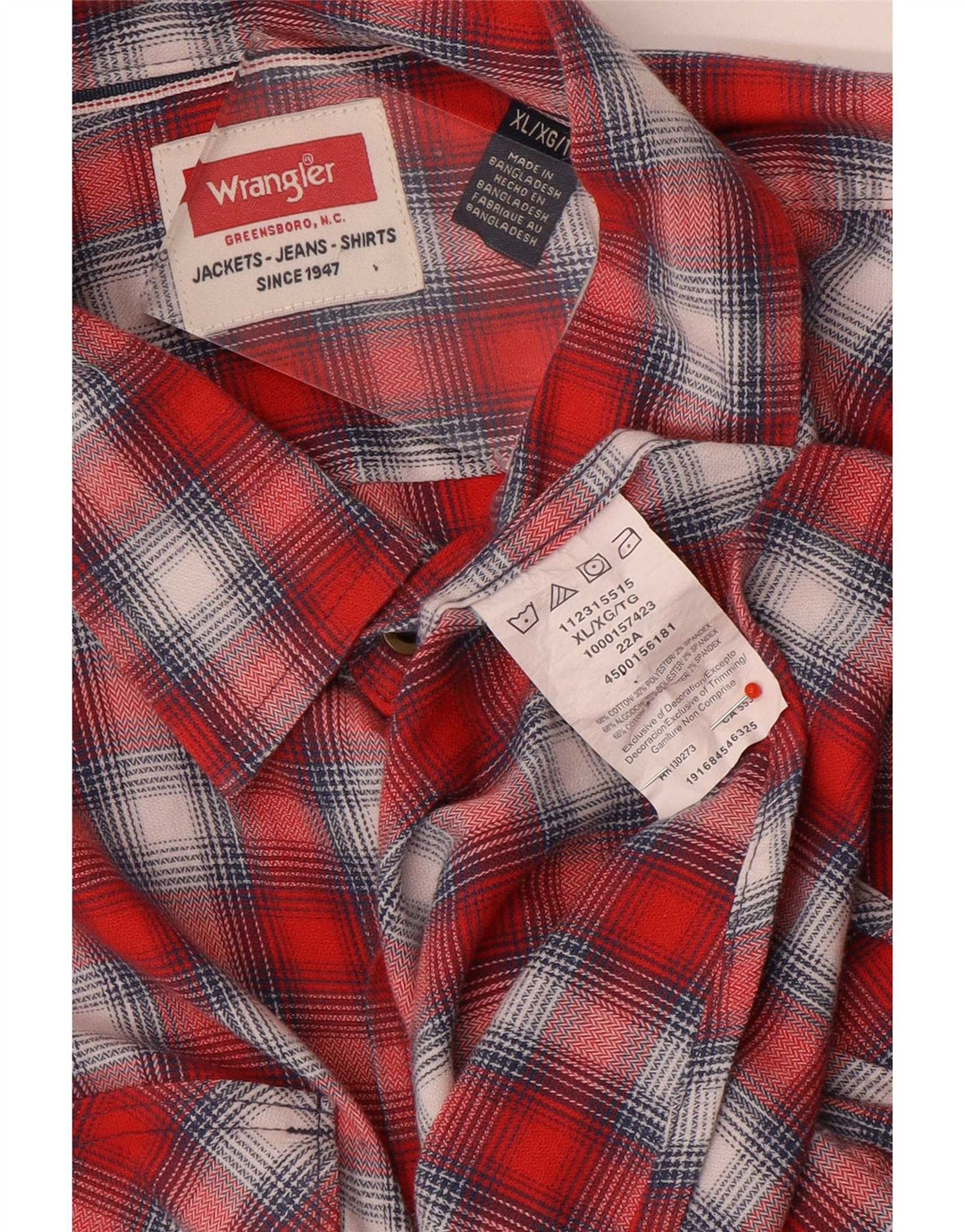 Wrangler Herren-Western-Flanellhemd XL, rot kariert, Baumwolle