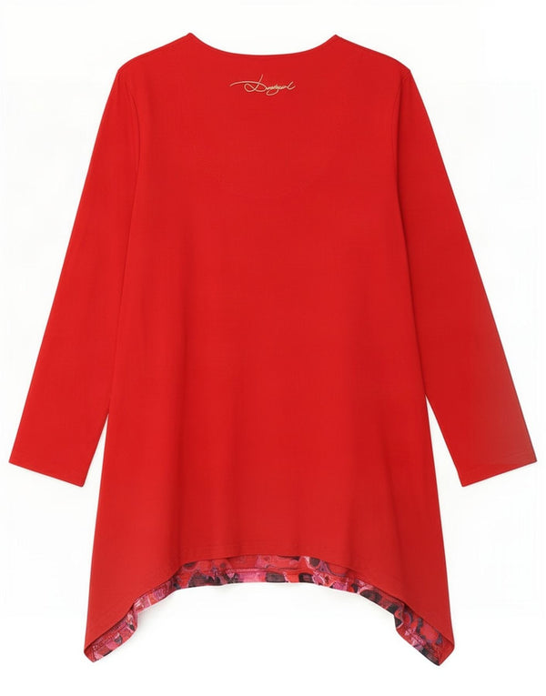 Desigual Womens Graphic Asymmetric Tunic Dress UK 12 Mittelrotes Blumenmuster