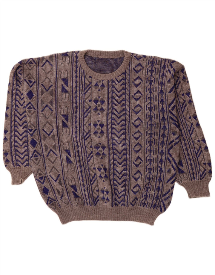 Vintage Herren Rundhalspullover Pullover 2XL Blau Geometrisch