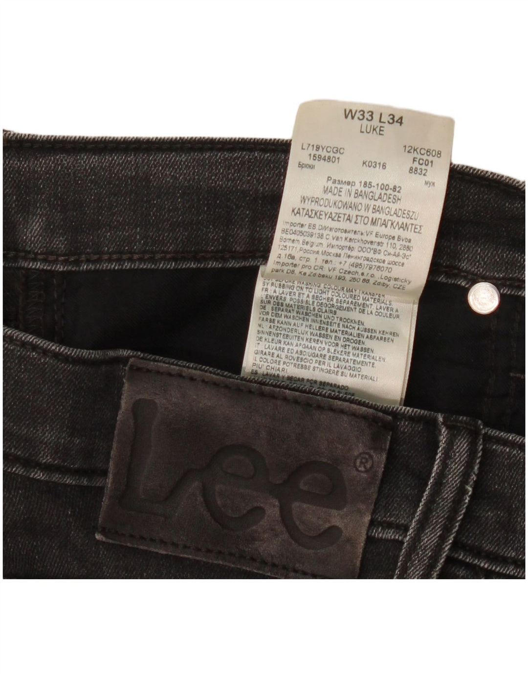 Lee Herren Luke Slim Jeans W33 L27 Schwarze Baumwolle