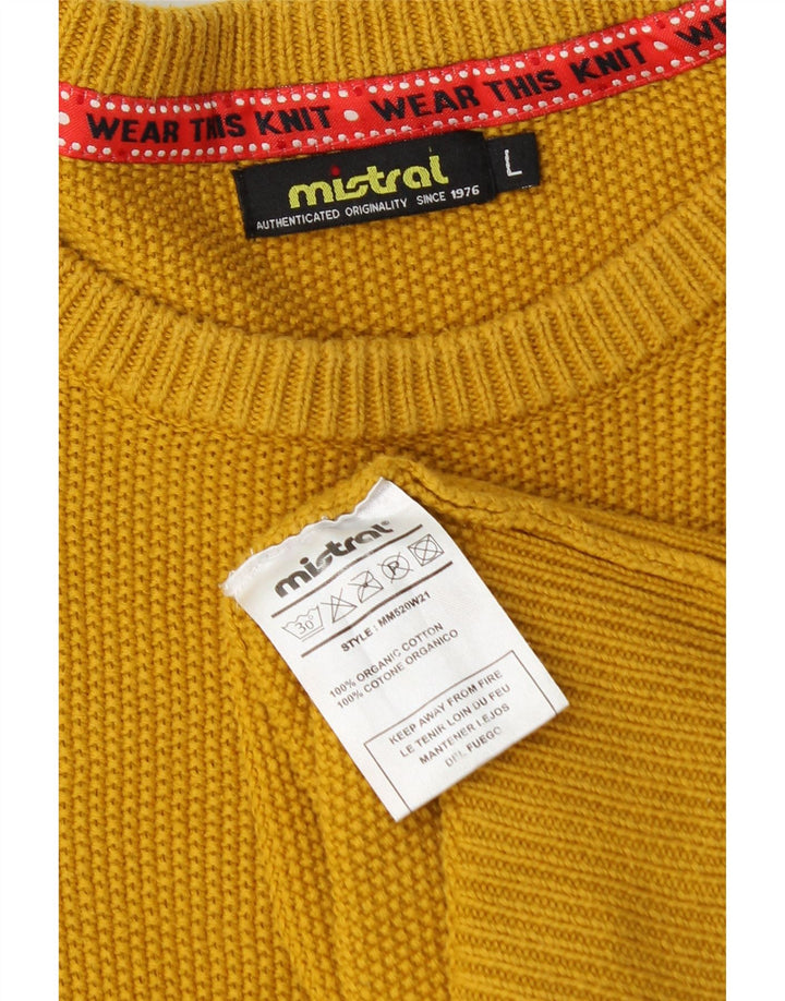 Mistral Herren-Pullover mit Rundhalsausschnitt, groß, gelbe Baumwolle