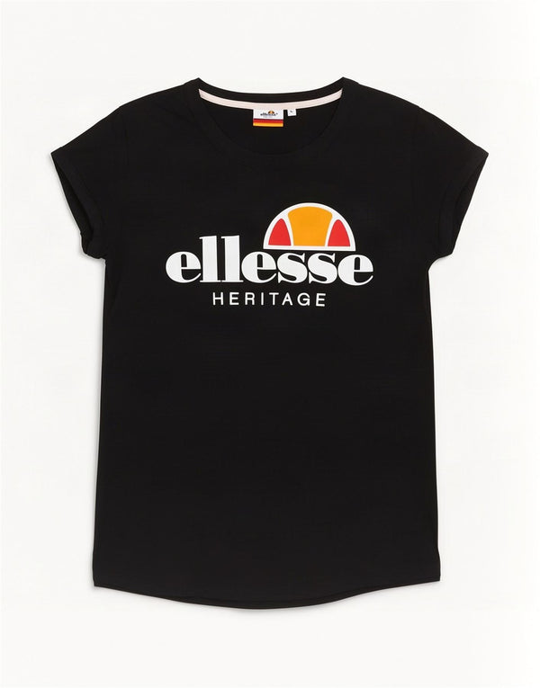Ellesse Damen Heritage Graphic T-Shirt Top UK 14 Large Schwarz Baumwolle