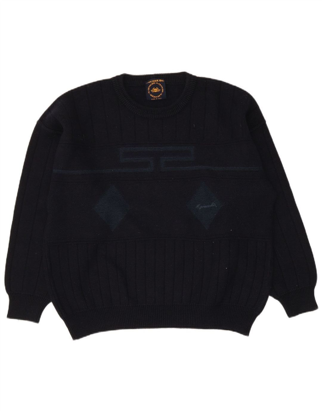 Il Granchio Herren-Pullover mit Rundhalsausschnitt, Größe L, Marineblau mit Argyle-Muster/Diamantmuster