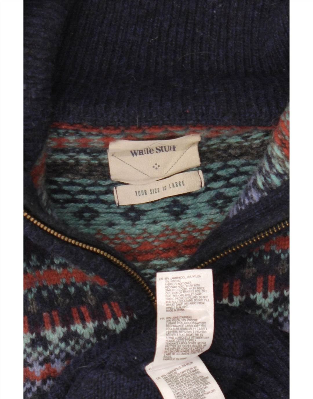 White Stuff Herren-Pullover mit Rollkragen, groß, Marineblau, Fair-Isle-Wolle