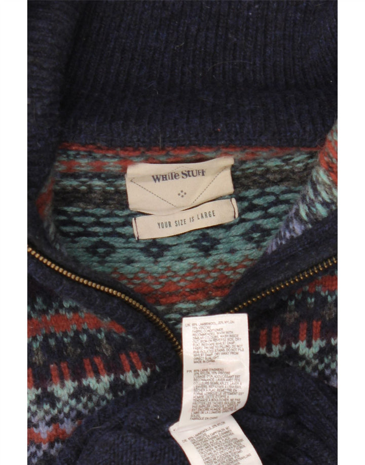 White Stuff Herren-Pullover mit Rollkragen, groß, Marineblau, Fair-Isle-Wolle