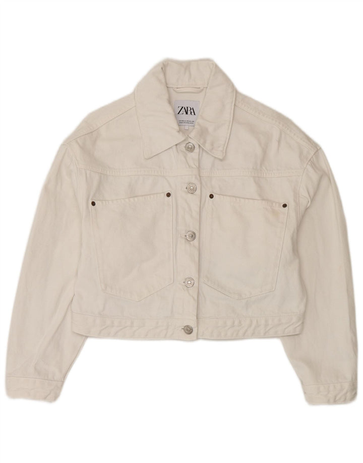 Zara Damen Crop Übergroße Jeansjacke UK 6 XS Weiße Baumwolle