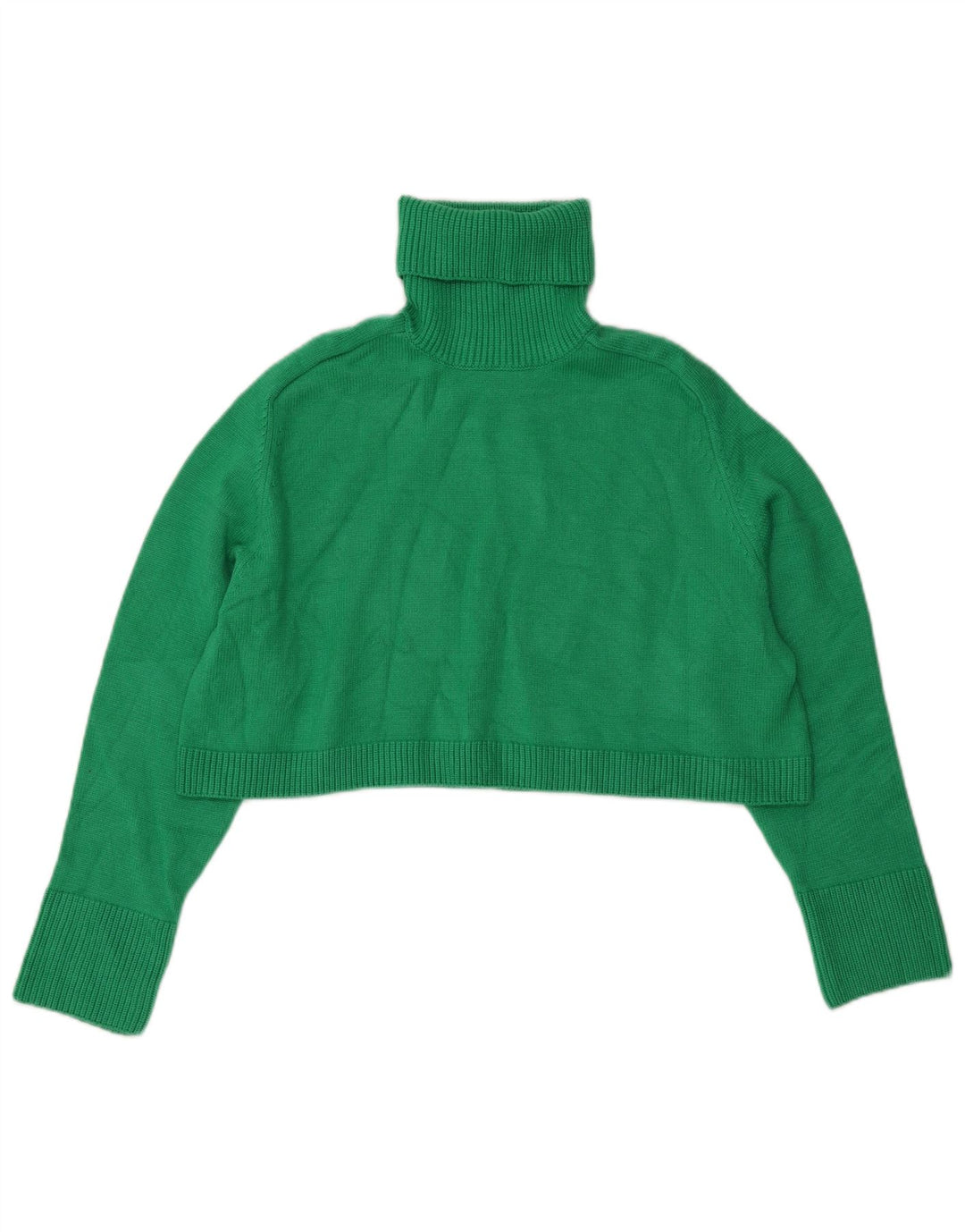 Zara Damen Crop Rollkragenpullover Pullover UK 16 Große grüne Viskose