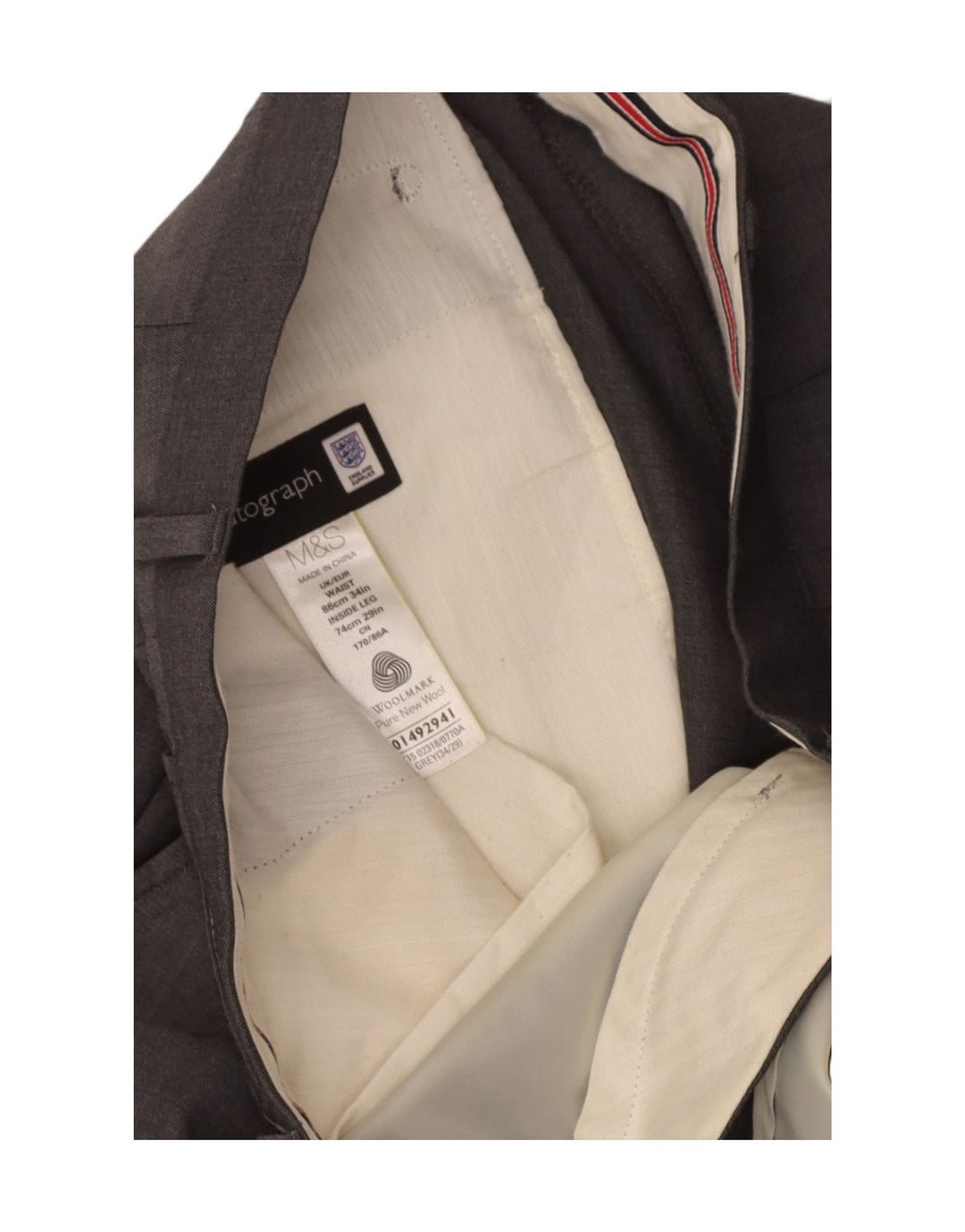 Marks & Spencer Herren Autograph Gerade Anzughose W34 L29 Graue Wolle