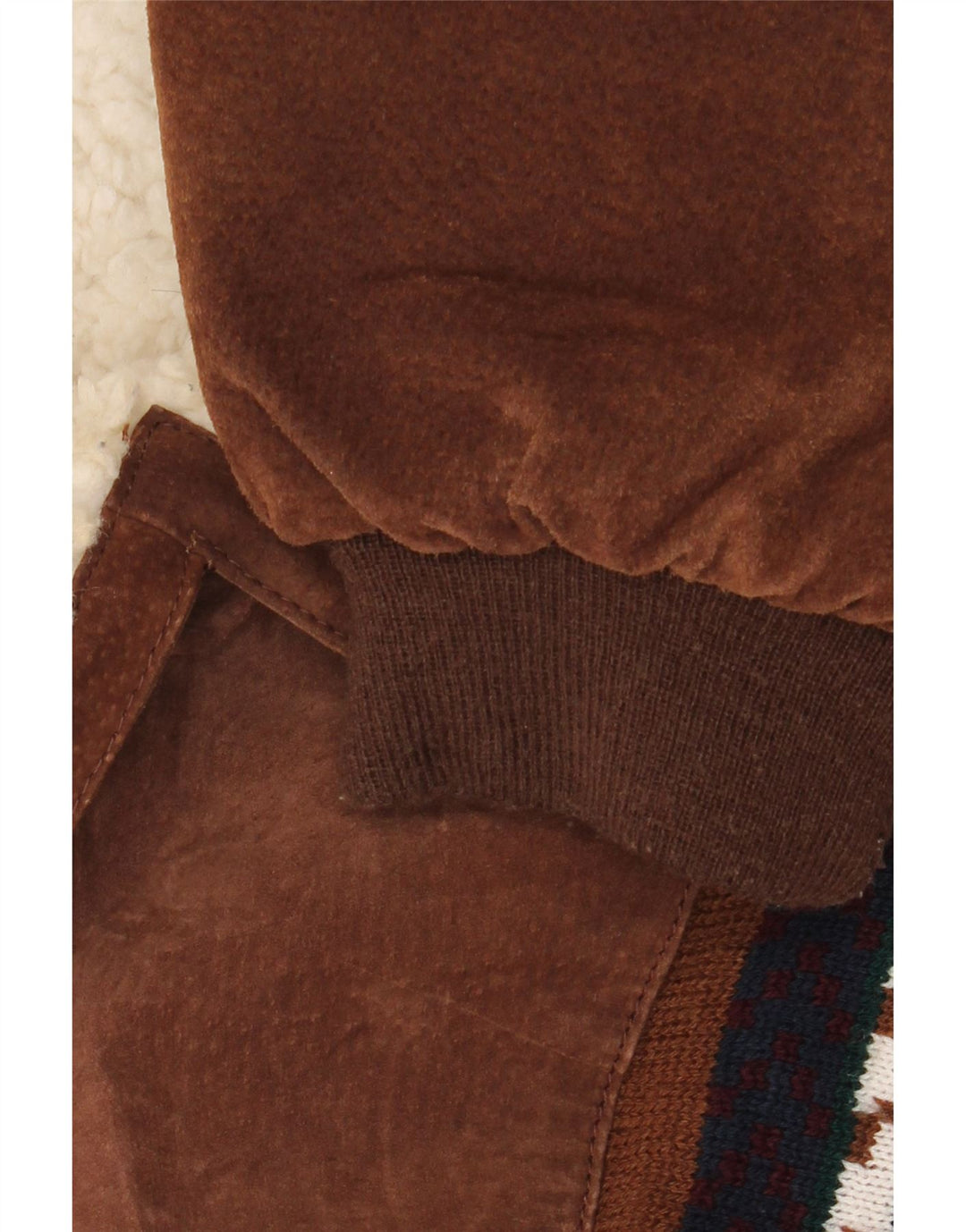 Vintage Herren Sherpa Loose Fit Jacke UK 44 2XL Braunes geometrisches Leder