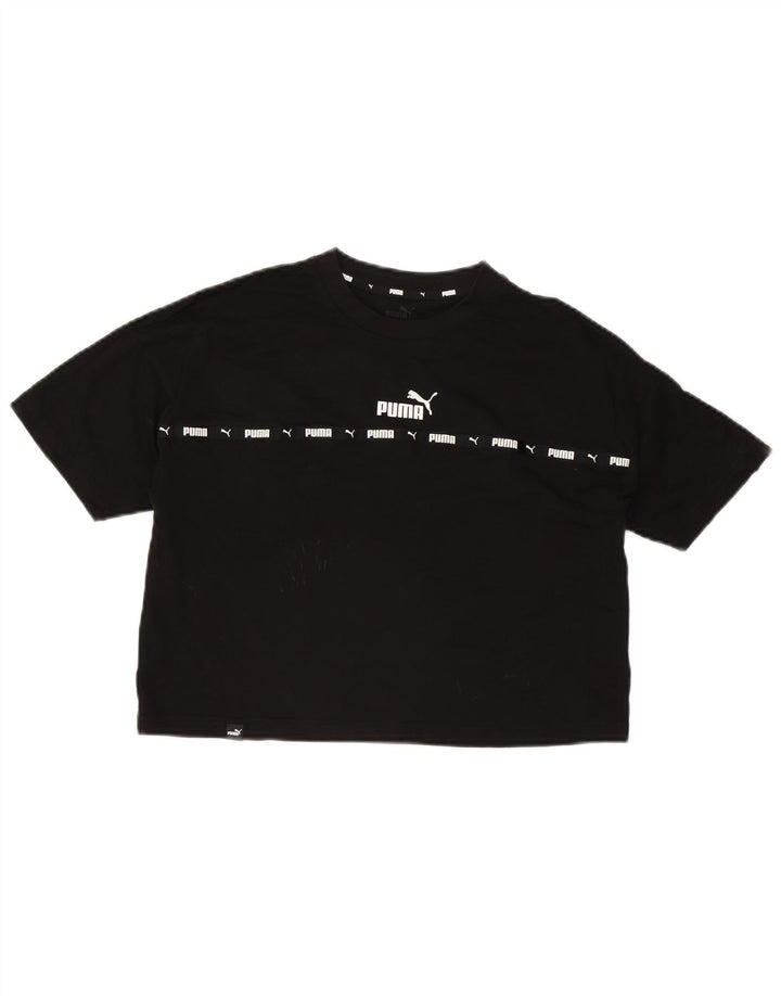 Puma Damen Crop Graphic T-Shirt Top UK 10 Small Schwarz Baumwolle