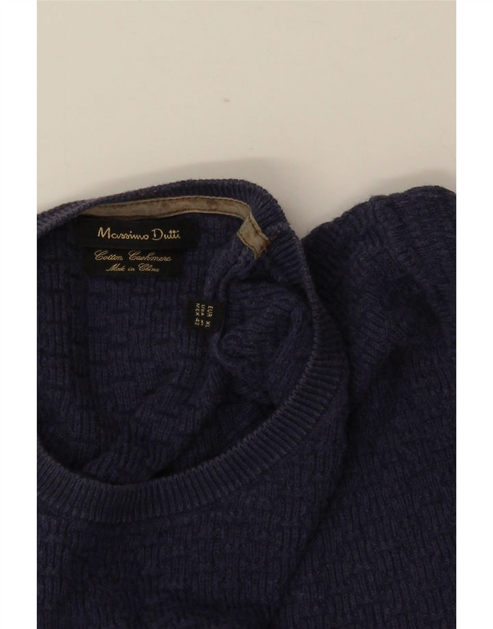 MASSIMO DUTTI Herren-Pullover mit Rundhalsausschnitt, XL, blaue Baumwolle