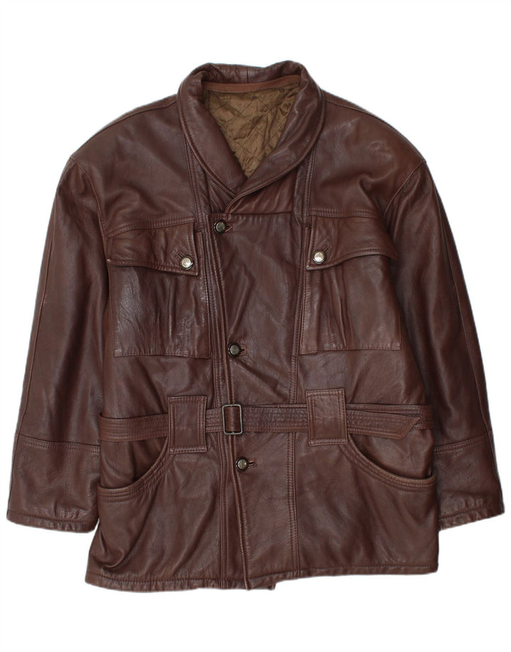 Vintage Herren-Lederjacke mit Gürtel, EU 50, großes braunes Leder