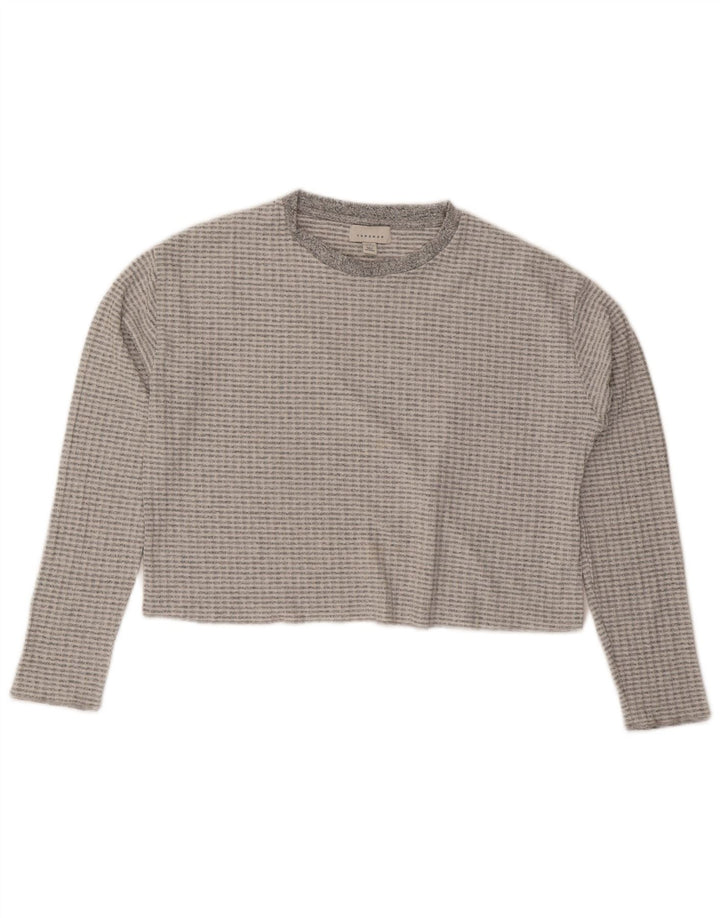 Topshop Damen Crop Top Langarm UK 14 Mittelgraues Polyester